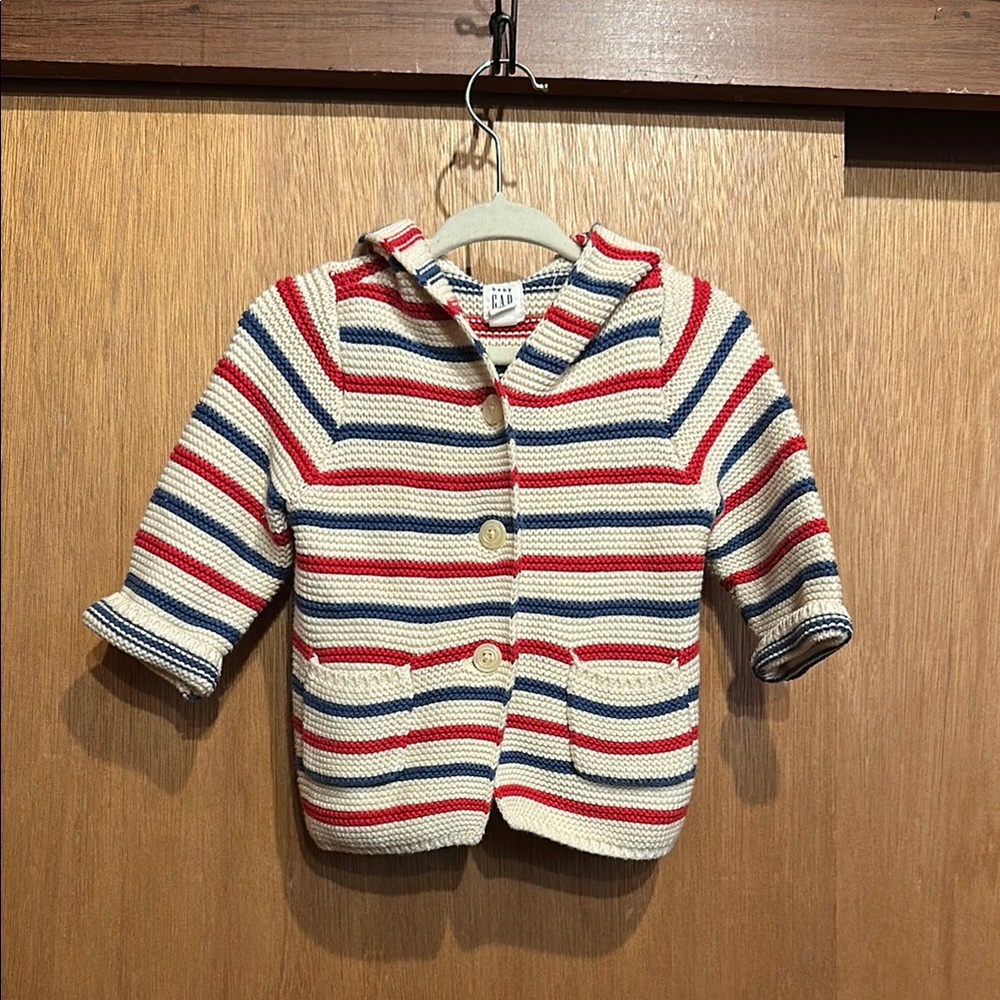 Striped Hooded Knit Jacket with animal ears and pockets